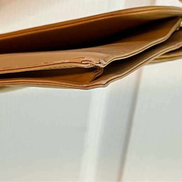 Vintage Italian Leather Double Flap Clutch Bag Caramel Brown Gold Chain 90s Luxe - Picture 9 of 12